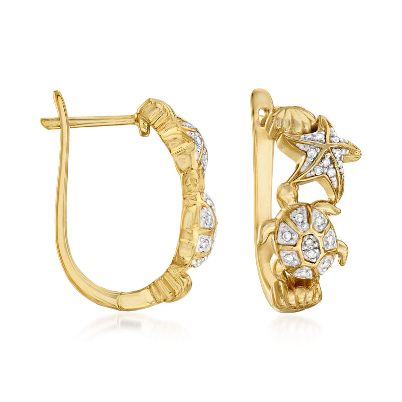 Diamond sea life hoop earrings with 18kt gold over sterling and round accents