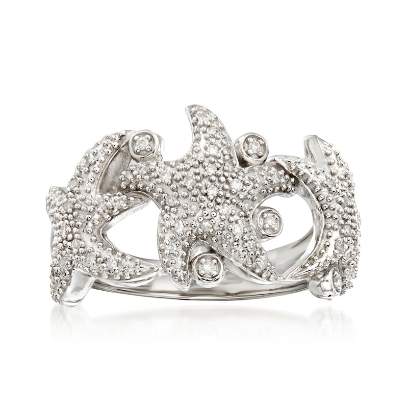 Sterling silver starfish ring with round-cut diamond accents, .15 ct t.w.