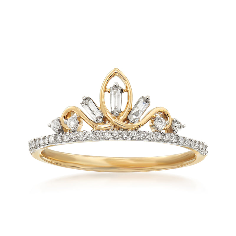 14kt yellow gold tiara ring with round diamonds and center diamond halo
