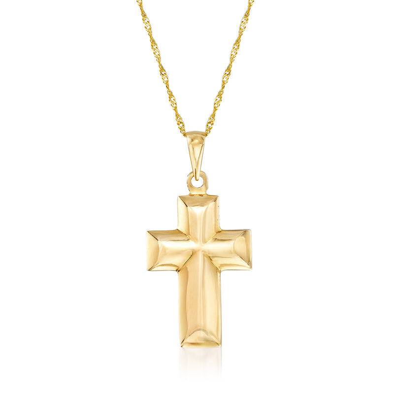 14kt yellow gold cross pendant necklace with hanging cross on chain