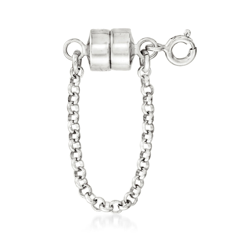 Sterling silver magnetic bracelet clasp converter with safety chain and linked chain