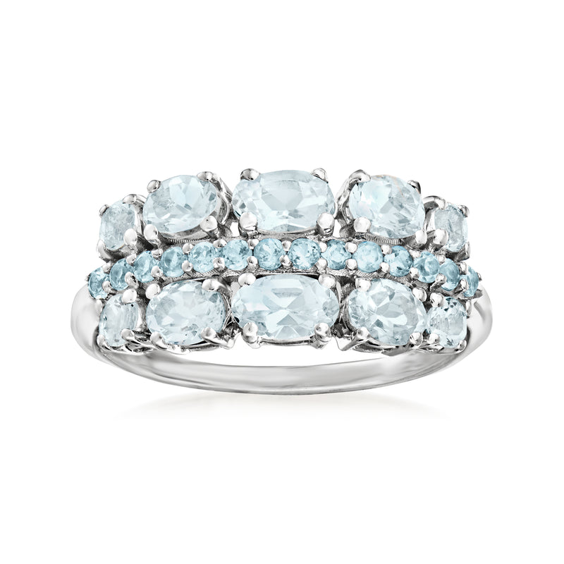Sterling silver ring with aquamarine and Swiss blue topaz stones