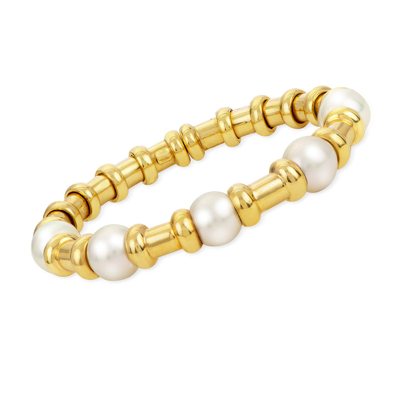 18kt yellow gold cultured South Sea pearl cuff bracelet with round white pearls