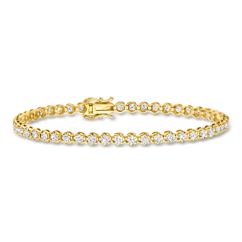 14kt yellow gold diamond tennis bracelet with round stones and box clasp