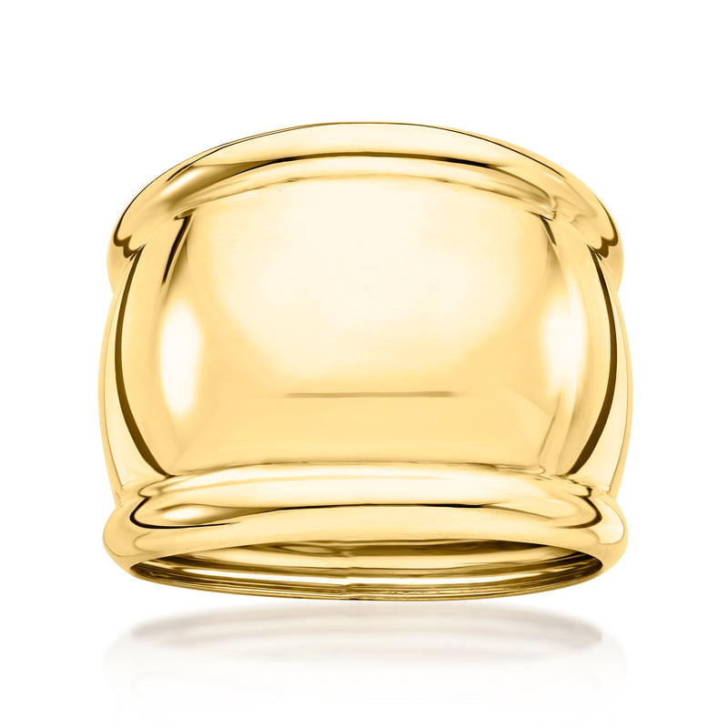 14kt yellow gold wide ring with smooth polished domed top