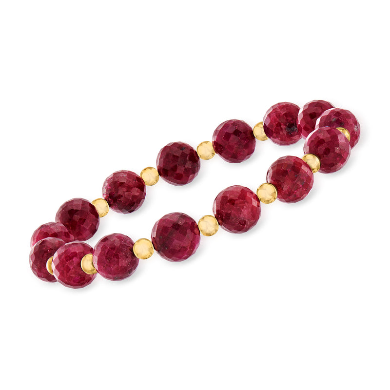 Ruby bead stretch bracelet with 14kt yellow gold spacers
