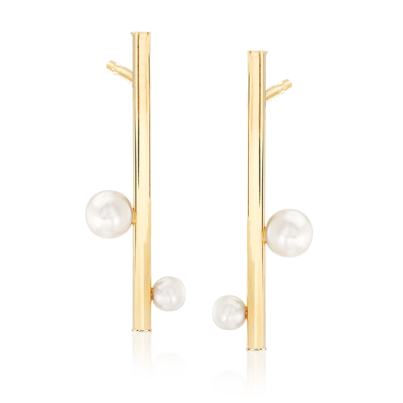 14kt yellow gold bar drop earrings with 4-7mm cultured pearls