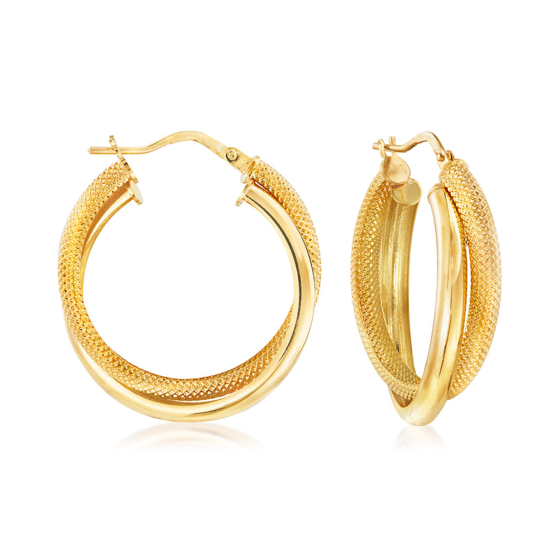 18kt yellow gold hoop earrings with textured rim