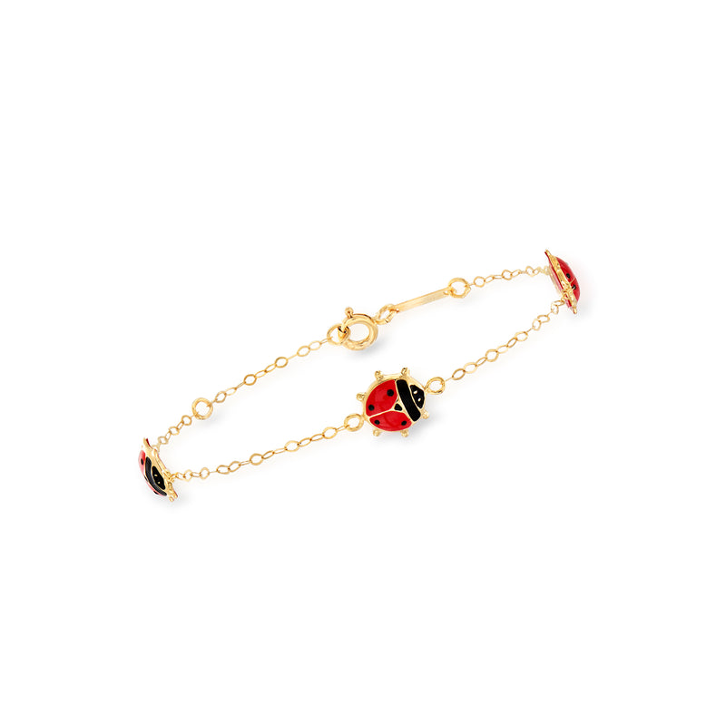 18kt yellow gold ladybug bracelet with red and black enamel charms