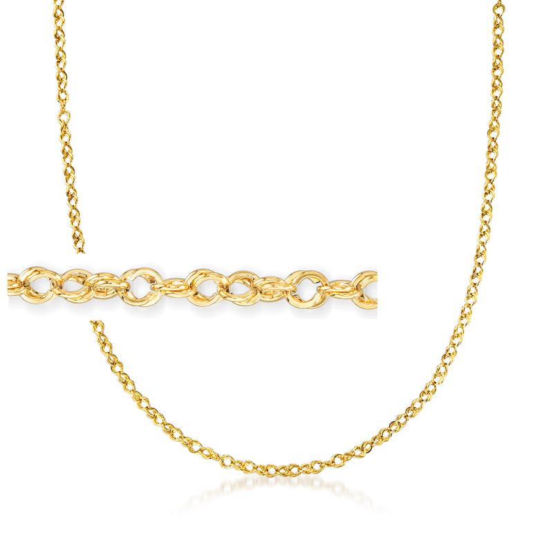 Yellow gold rope-link necklace with interlocking oval links, roped texture chain