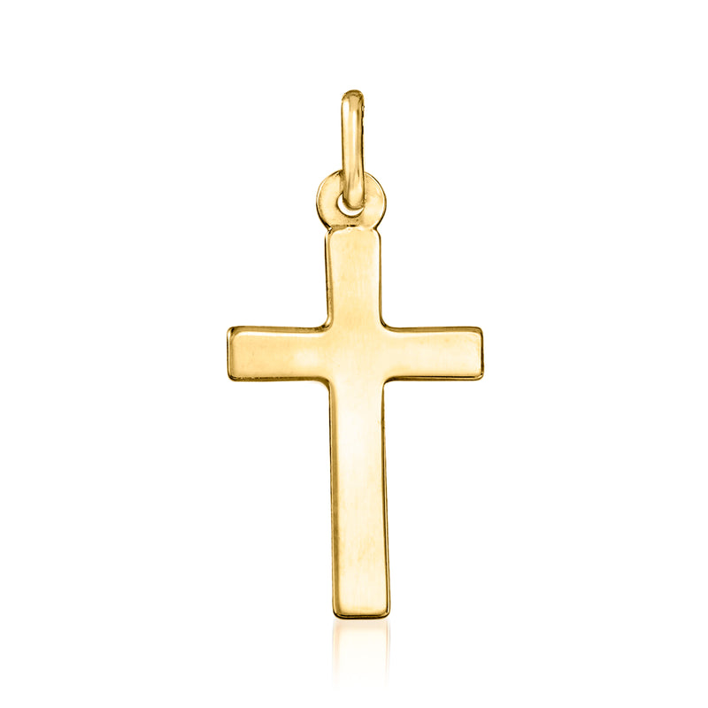 18kt yellow gold cross pendant with loop bail, smooth polished finish