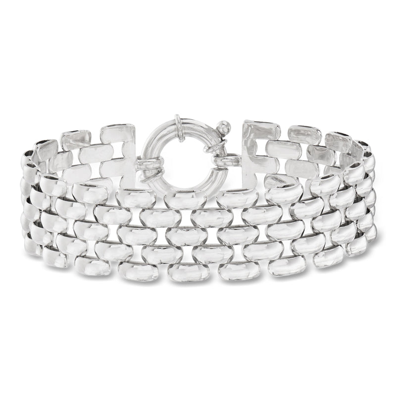 Italian sterling silver panther-link bracelet with oval clasp and linked chain links