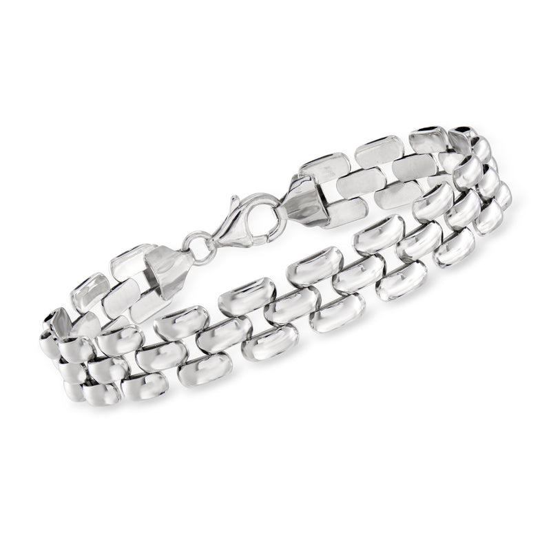 Italian sterling silver panther-link bracelet with interlocking links and clasp
