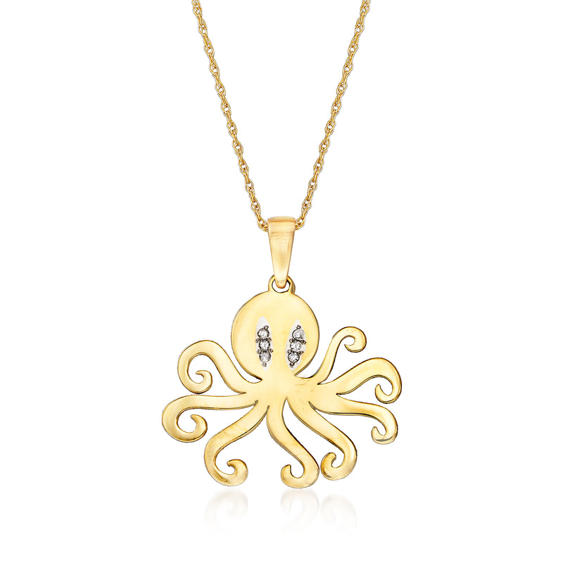 14kt yellow gold octopus pendant necklace with diamond-accent eyes