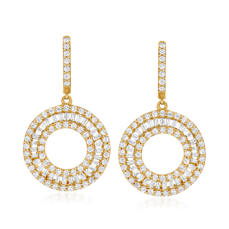 Diamond circle hoop drop earrings in 14kt yellow gold