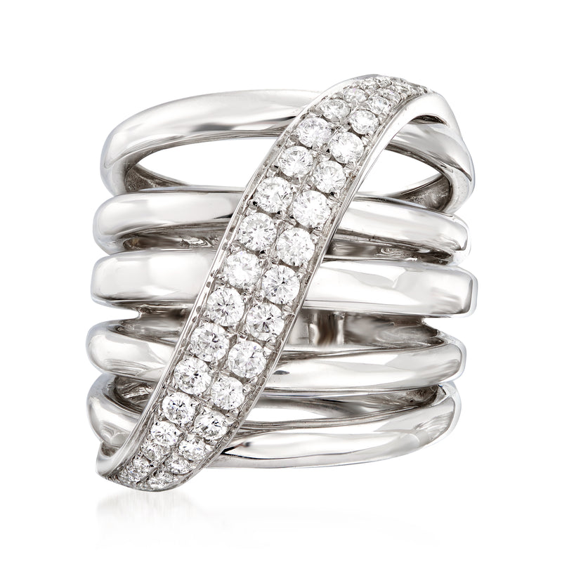 14kt white gold diamond multi-row sash ring