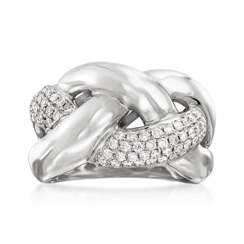 14kt white gold diamond braided ring with pavé-set stones