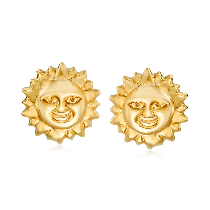 14kt yellow gold sun face stud earrings with post backs