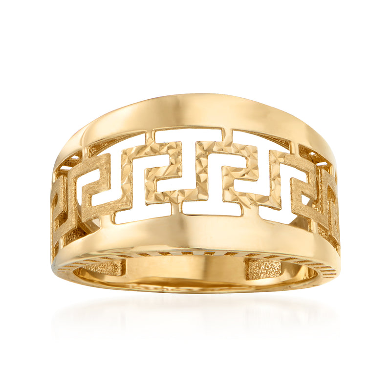 14kt yellow gold Greek key open-space ring with cutout geometric pattern