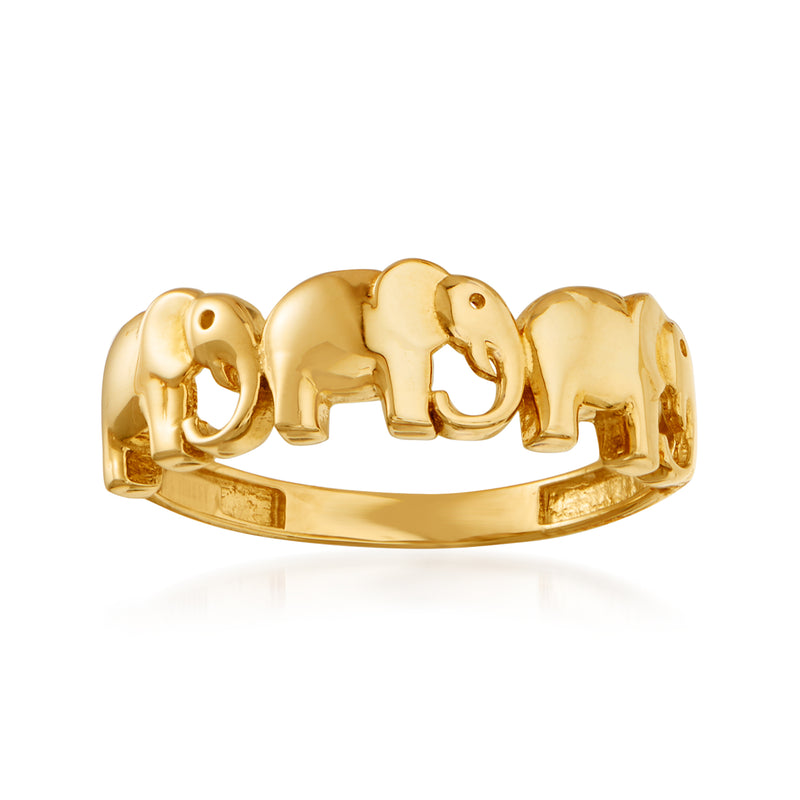 14kt yellow gold multi-elephant ring with three polished elephant faces