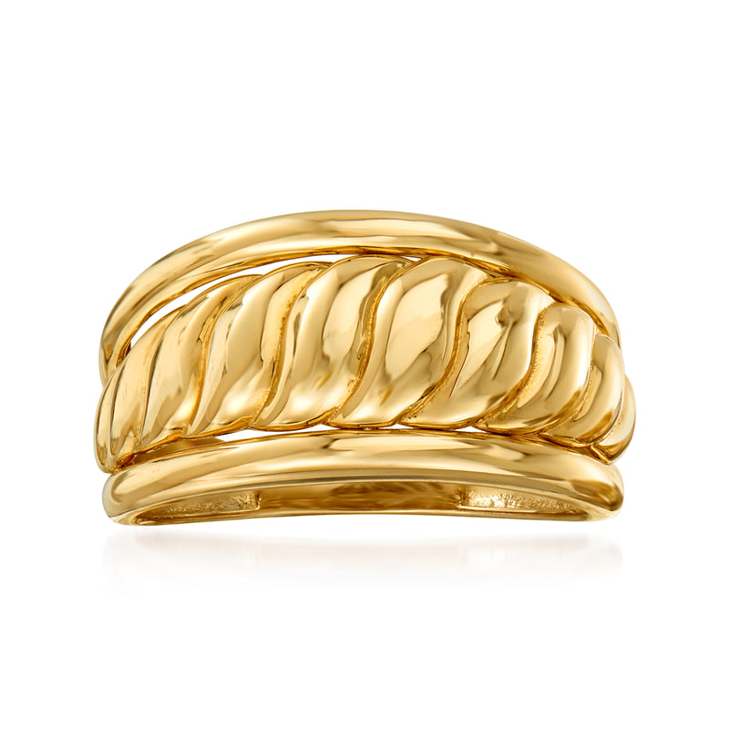 14kt yellow gold ring with sculpted, ridged band texture