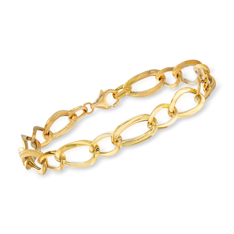 Italian 18kt yellow gold link bracelet with oval and round chain links