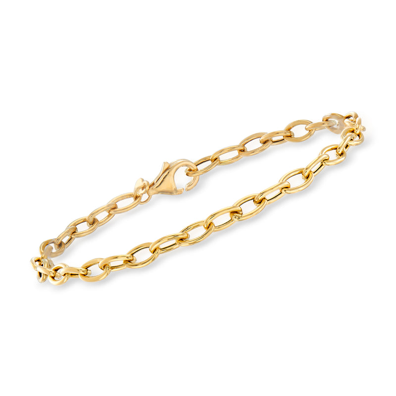18kt yellow gold oval cable-link bracelet with hinged clasp, polished chain links