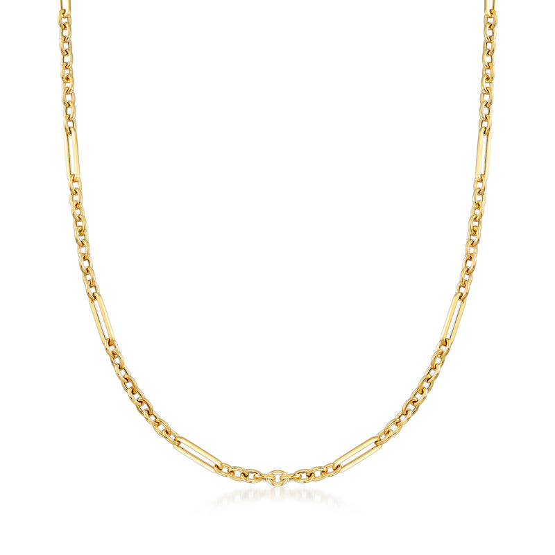 18kt yellow gold alternating link necklace with small oval chain links