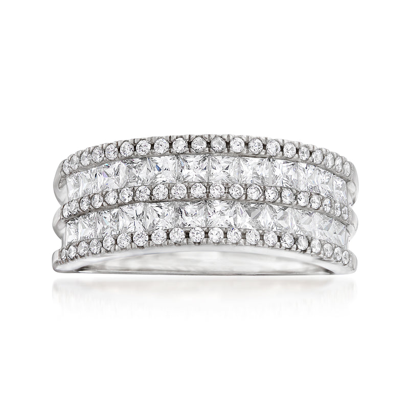 Sterling silver CZ ring with two rows of round clear stones