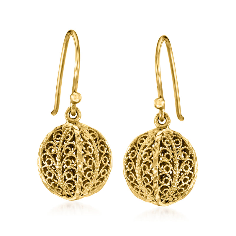 18kt gold over sterling openwork round drop earrings, beaded detail