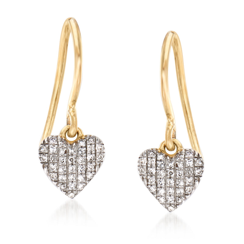 Diamond heart drop earrings in 14kt yellow gold, pair with earwire hooks