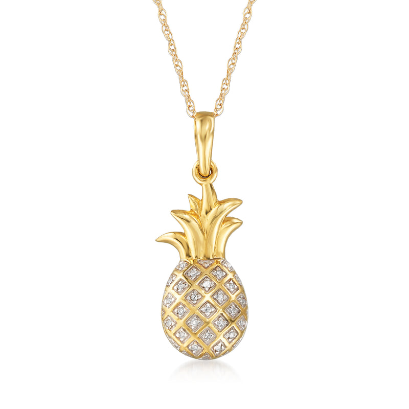 14kt yellow gold pineapple pendant necklace with diamond-studded pattern