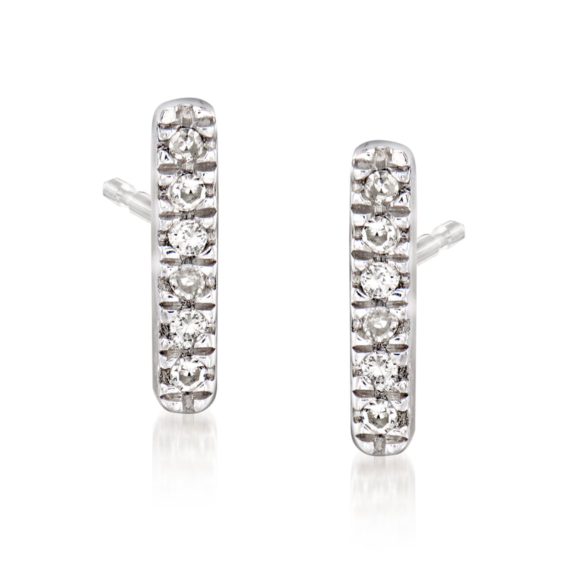 Sterling silver diamond-accented bar post earrings with round stone rows