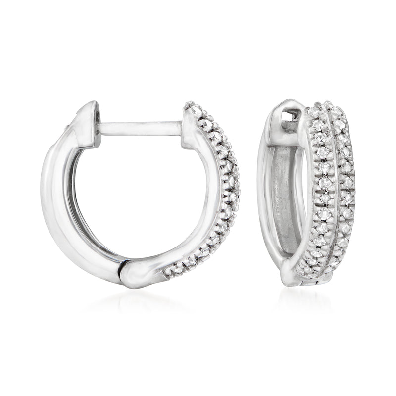 Sterling silver diamond huggie hoop earrings with pavé detail