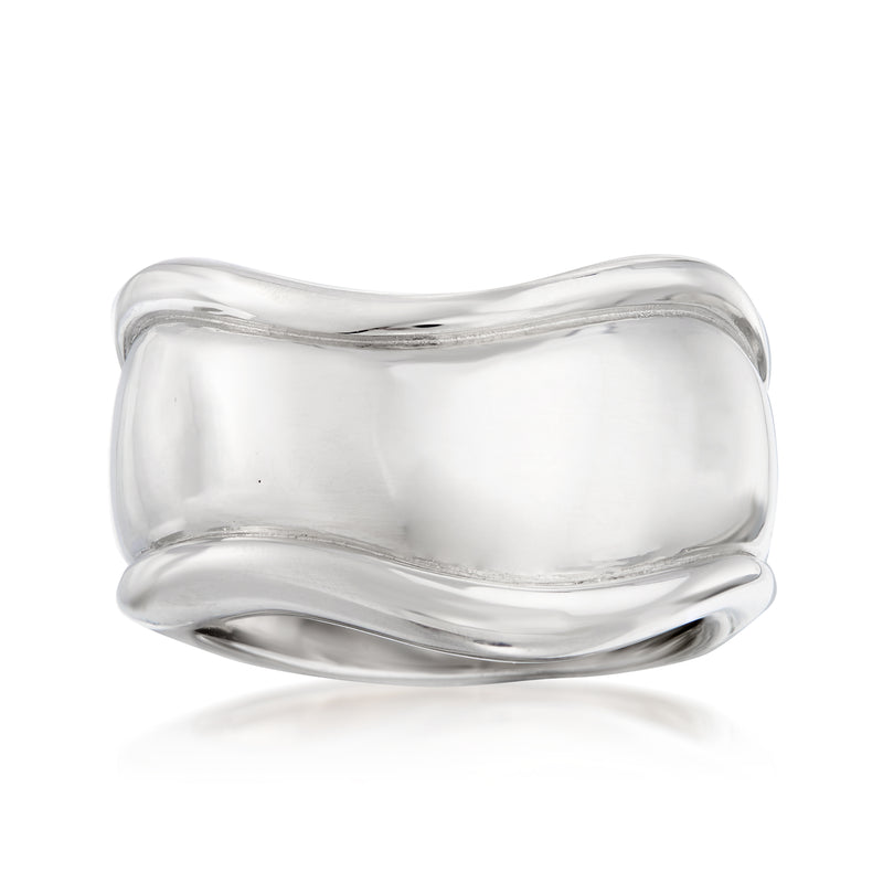 Sterling silver curved band ring with smooth polished wave shape