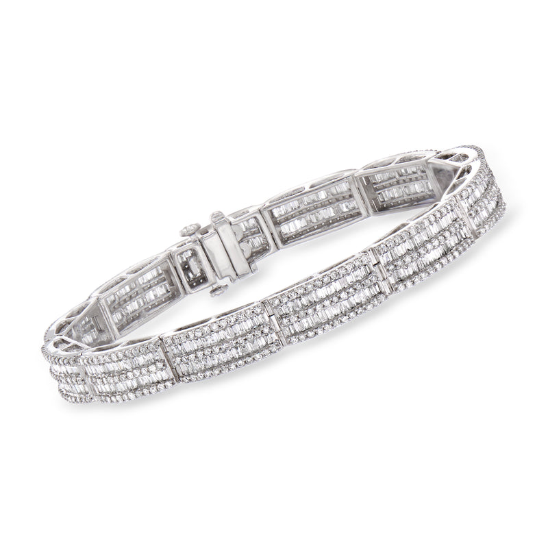 14kt white gold diamond bracelet with baguette and round stones, tennis style