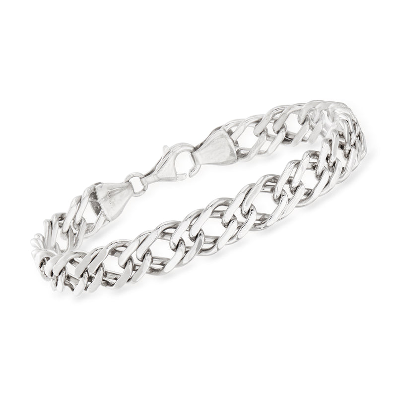Sterling silver interlocking link bracelet with alternating oval and bar links