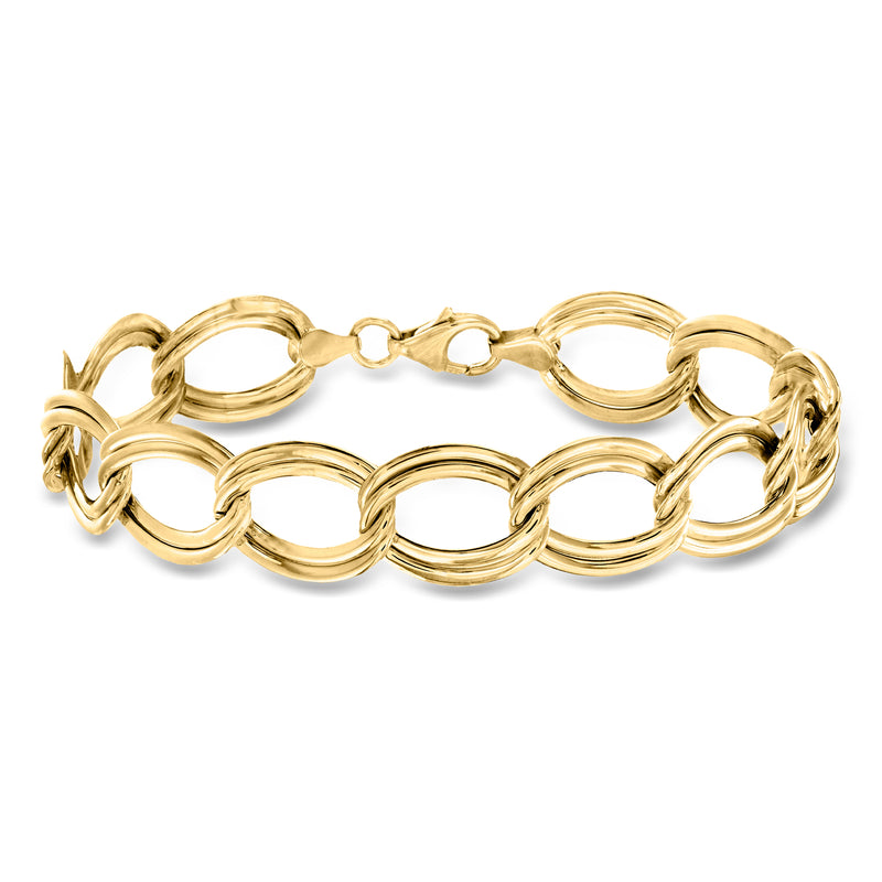 14kt yellow gold double-oval link bracelet with secure clasp, polished finish