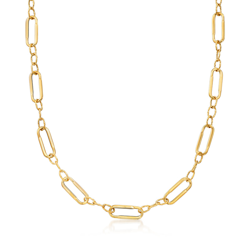 14kt yellow gold paper clip link station necklace with elongated oval chain links