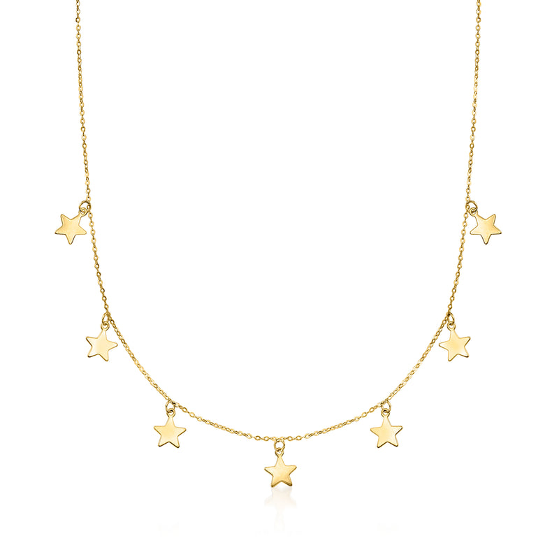 14kt yellow gold star station necklace with five dangling star charms