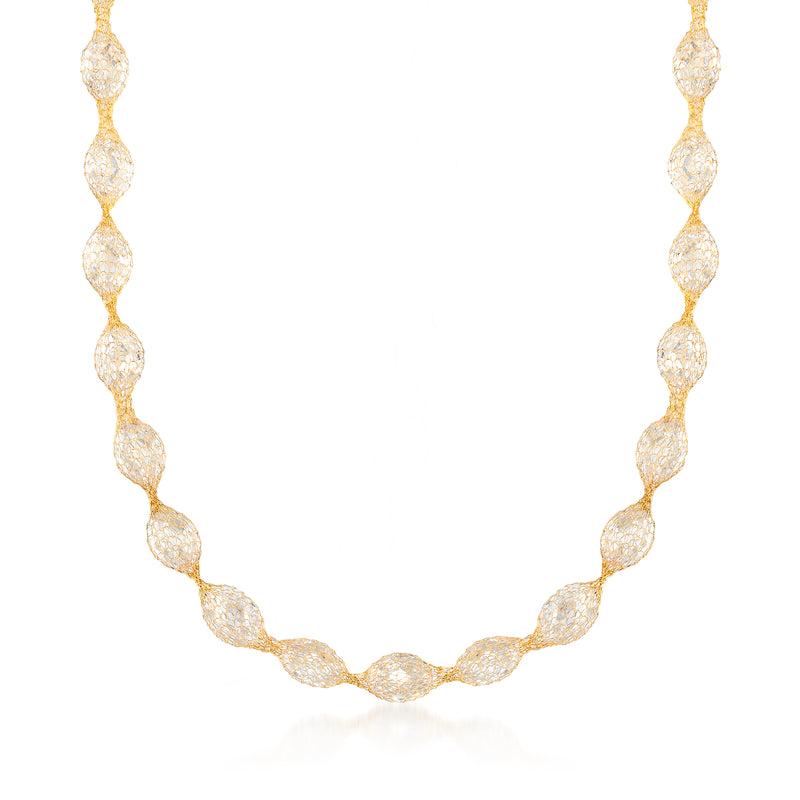 Italian 14kt yellow gold CZ mesh necklace with leaf-shaped links