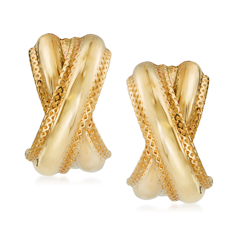 X-shaped 14kt yellow gold textured post earrings