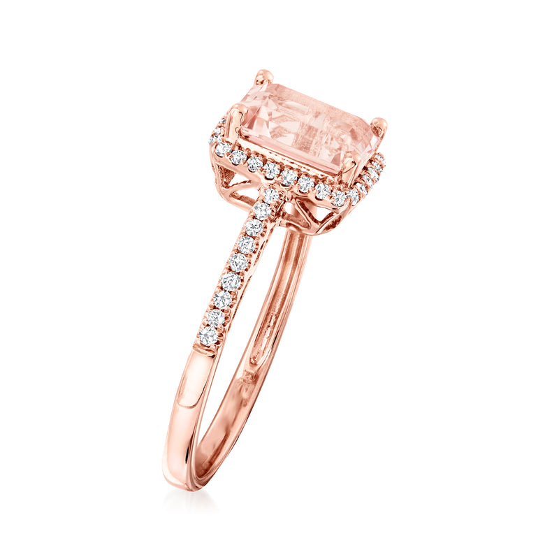 Morganite and diamond ring in rose gold with a cushion-cut center stone