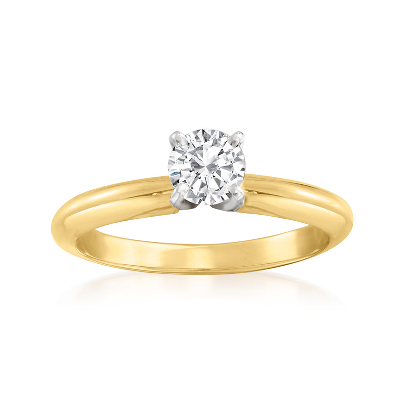 14kt yellow gold solitaire engagement ring with round diamond
