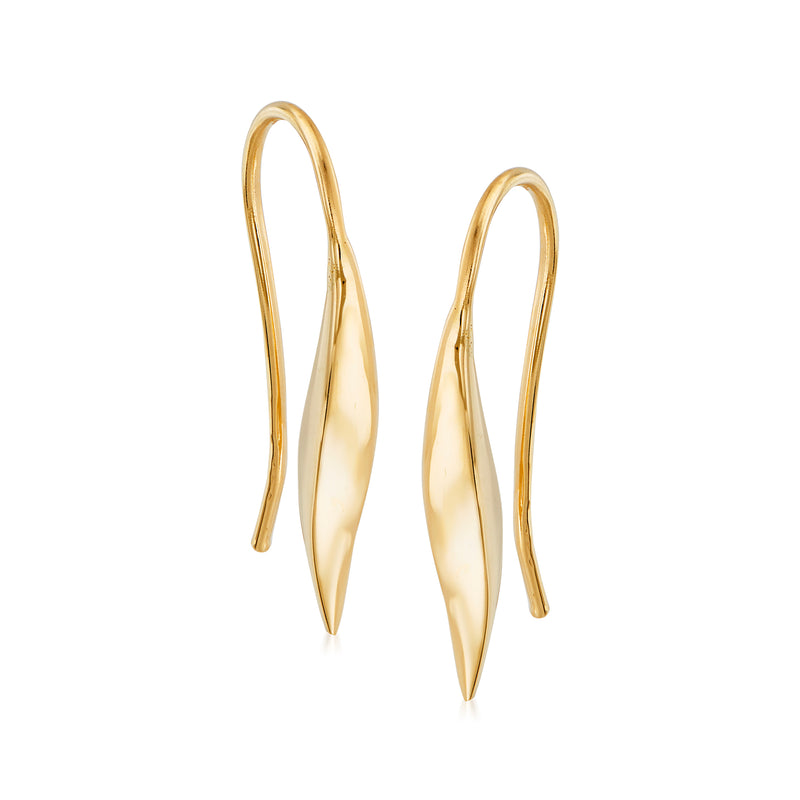 14kt yellow gold curved drop earrings with earwire hooks
