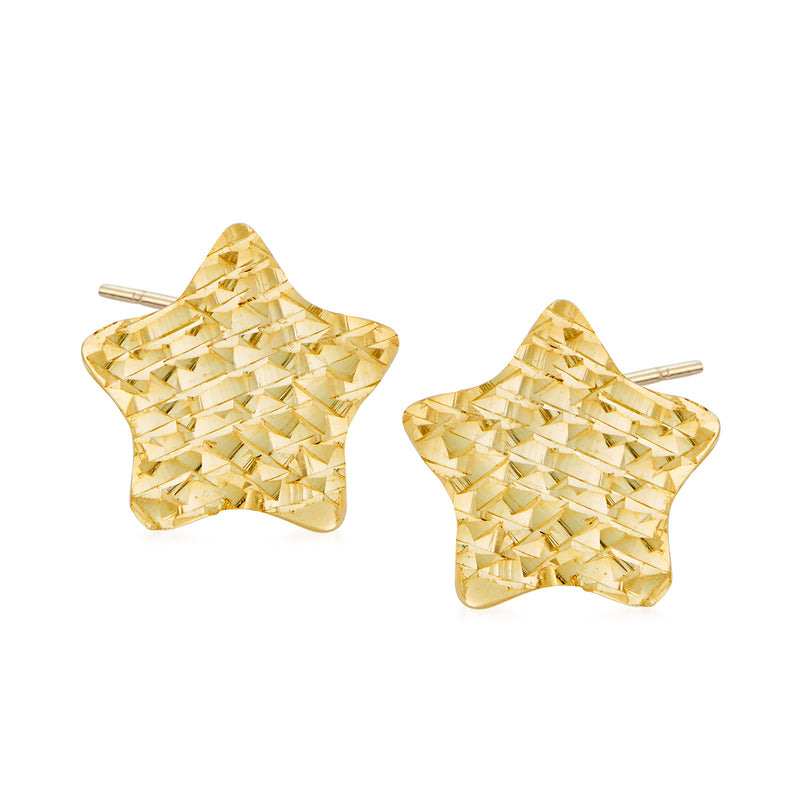 14kt yellow gold star stud earrings with faceted texture and butterfly posts