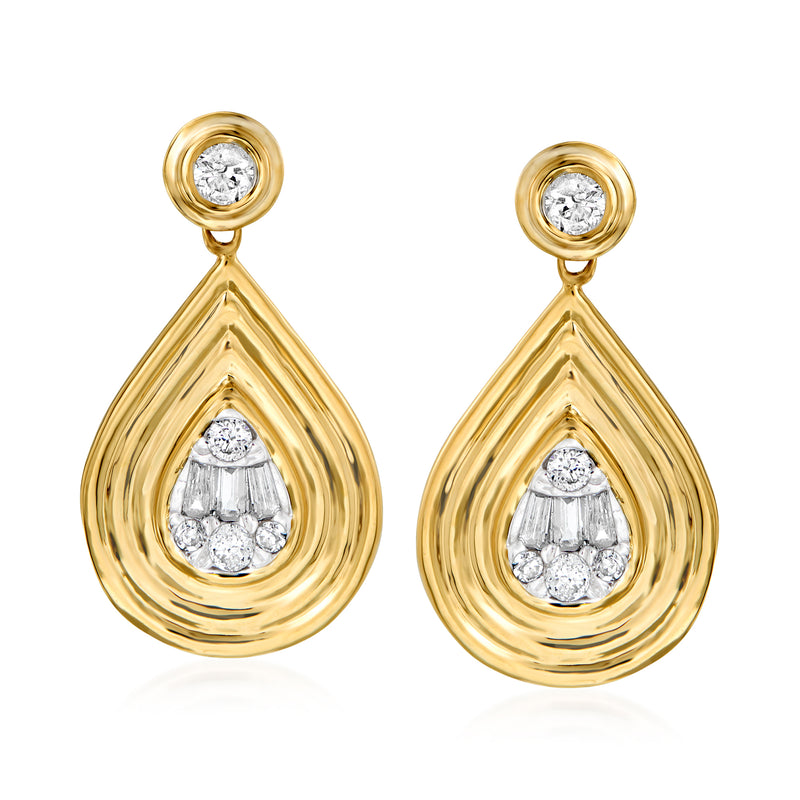 14kt yellow gold teardrop drop earrings with round diamond accents