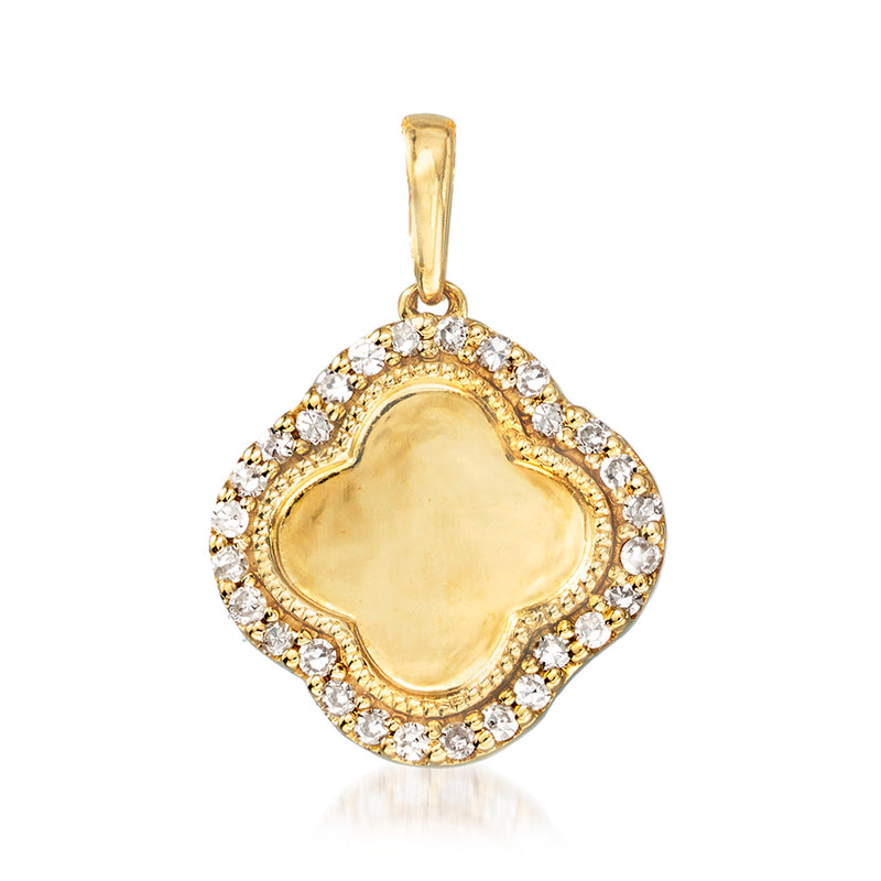 Gold over sterling diamond clover pendant with sparkling stone halo and loop bail