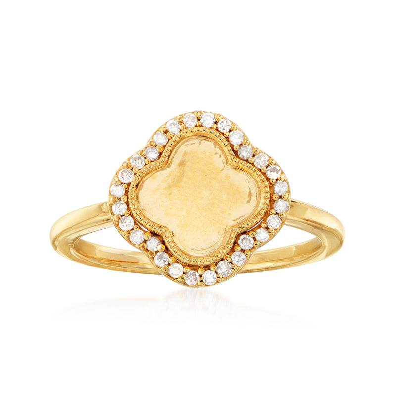 18kt gold over sterling clover diamond ring with round stones in gold border