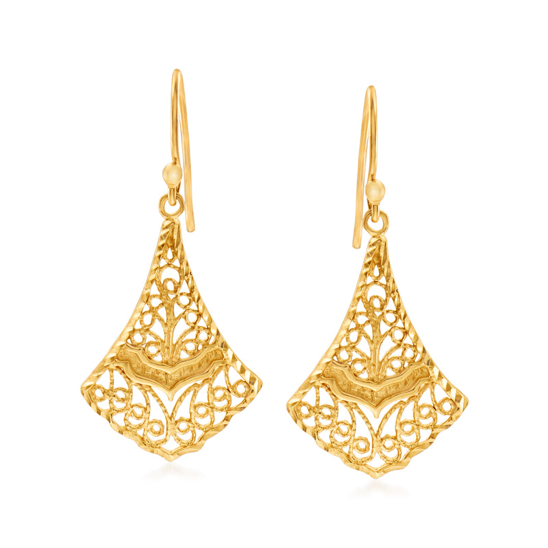 Gold over sterling silver filigree drop earrings with earwire loops
